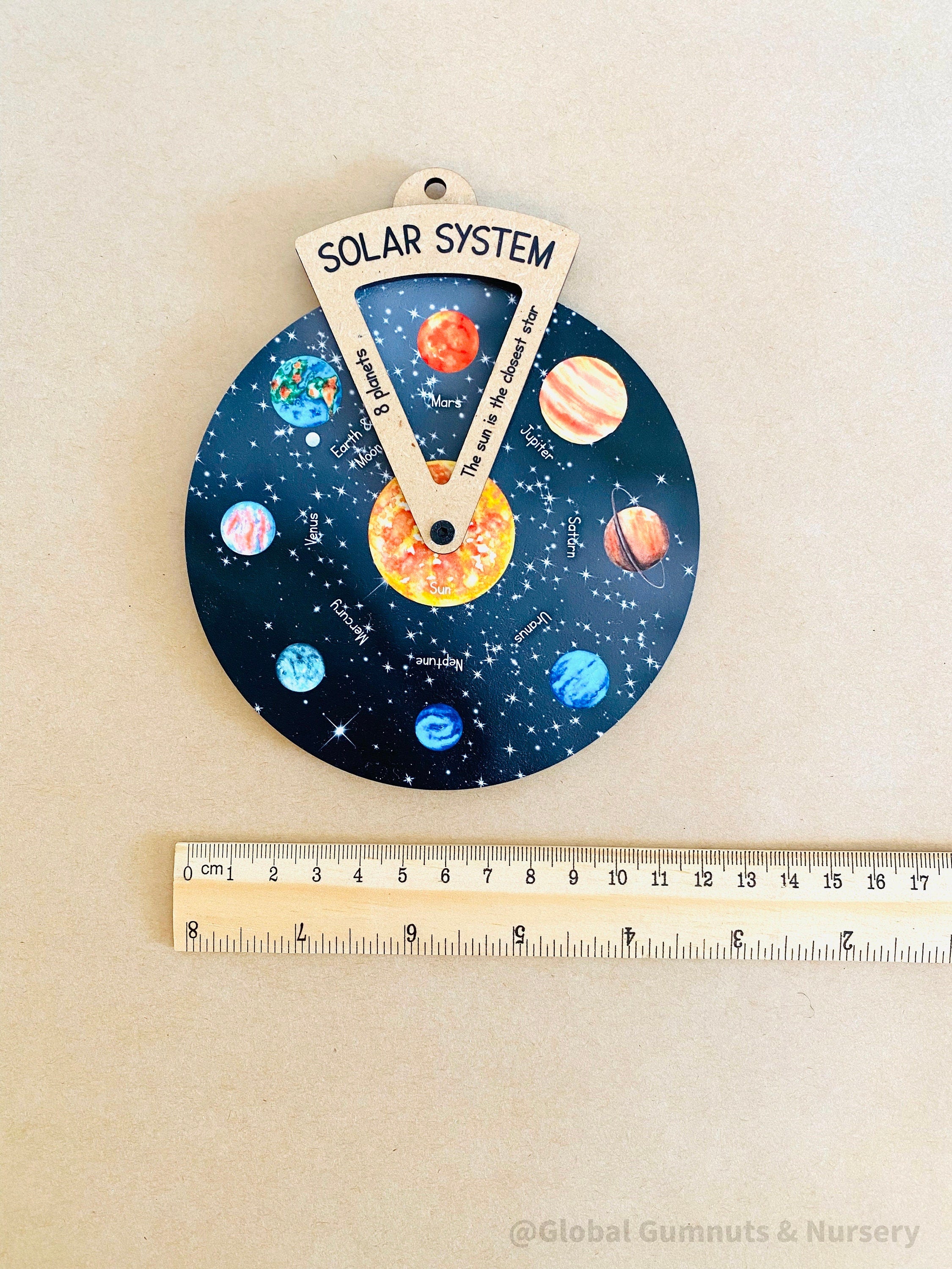 Solar System Spinner Dial: Educational wheel with planets and a viewer window for exploration.