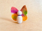 Wool felt butterflies, perfect for play, autumn crafts, or as pocket fairy friends with a wooden body.
