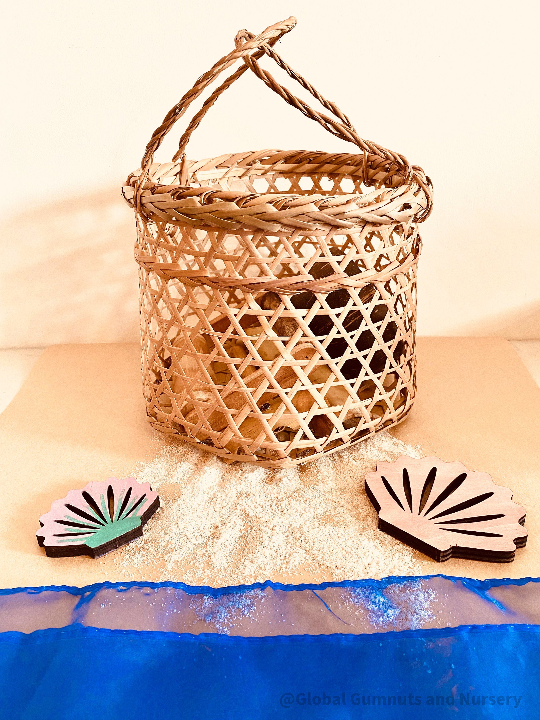 Bamboo Beach Play Basket Set: Eco-friendly play basket with beach essentials.