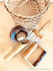 bamboo beach play basket set: eco-friendly play basket with beach essentials.