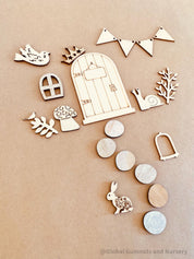 Fairy Garden Wooden Embellishment Set – 19 Pieces: Create magic with this 19-piece raw wooden set, ideal for fairy garden decorations or DIY crafts.