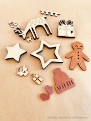 Christmas Wooden Embellishments: 13 festive wooden designs for holiday projects and decorations.