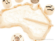 Sensory wonderland with the Australia tray, includes drawing pencil and sand.