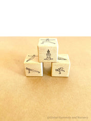 Wooden yoga dice set for discovering yoga poses in a fun, interactive way. Great for mindfulness and movement!