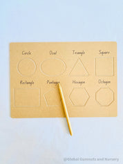 Shapes Wooden Tracing Board: Learn shapes with a board, matching pieces, and stylus.