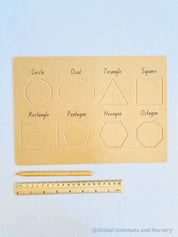 Shapes Wooden Tracing Board: Learn shapes with a board, matching pieces, and stylus.