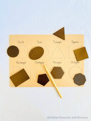 Shapes Wooden Tracing Board: Learn shapes with a board, matching pieces, and stylus.