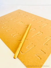 Lowercase Wooden Tracing Board: Board and stylus for letter tracing and writing practice.