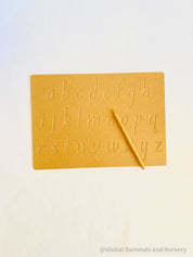 Lowercase Wooden Tracing Board: Board and stylus for letter tracing and writing practice.