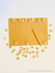 Lowercase Wooden Tracing Board: Board and stylus for letter tracing and writing practice.