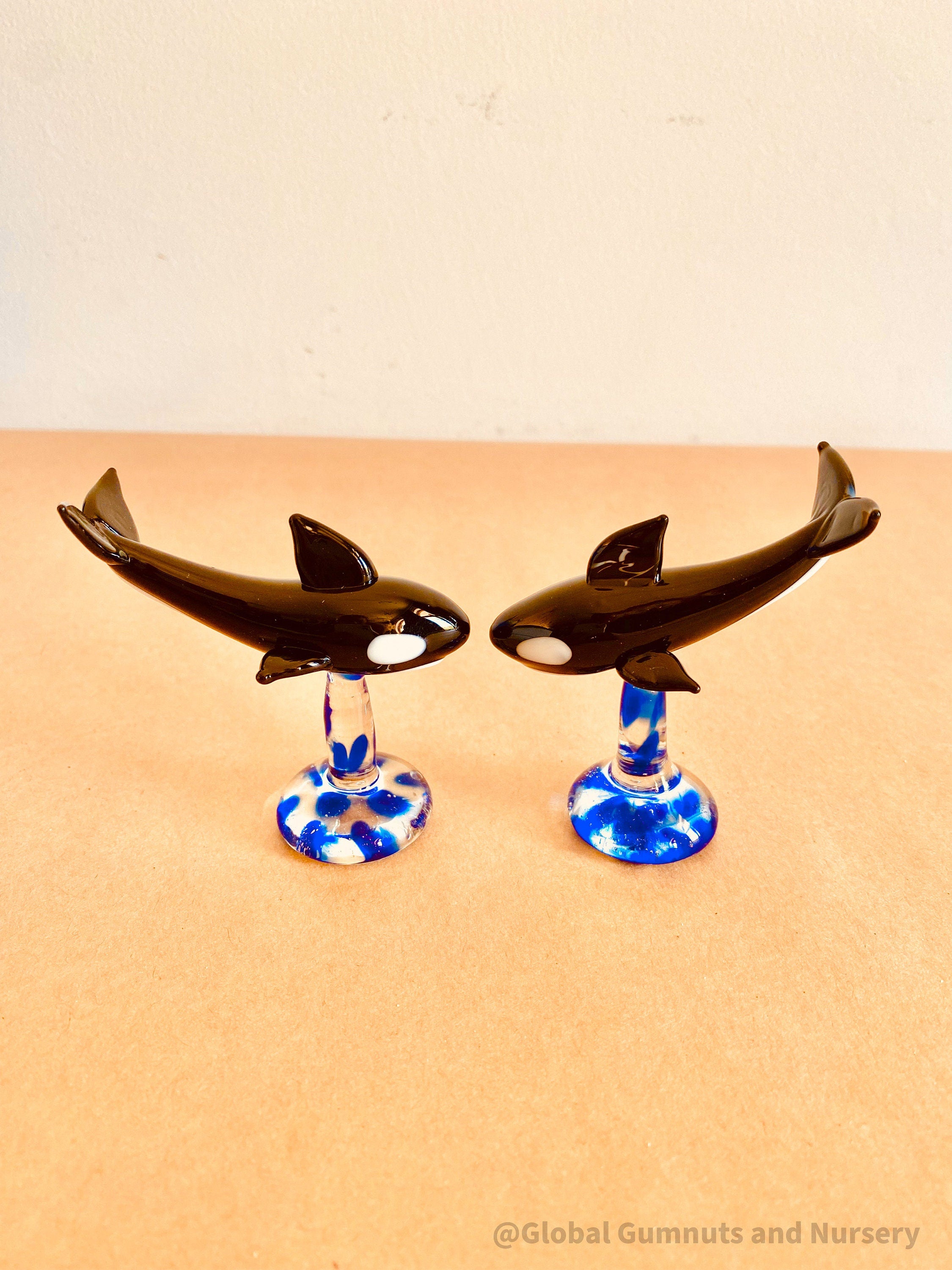 Glass killer whale figurine showcasing the beauty of Australian marine life, ideal for ocean-themed decor or small-world play.
