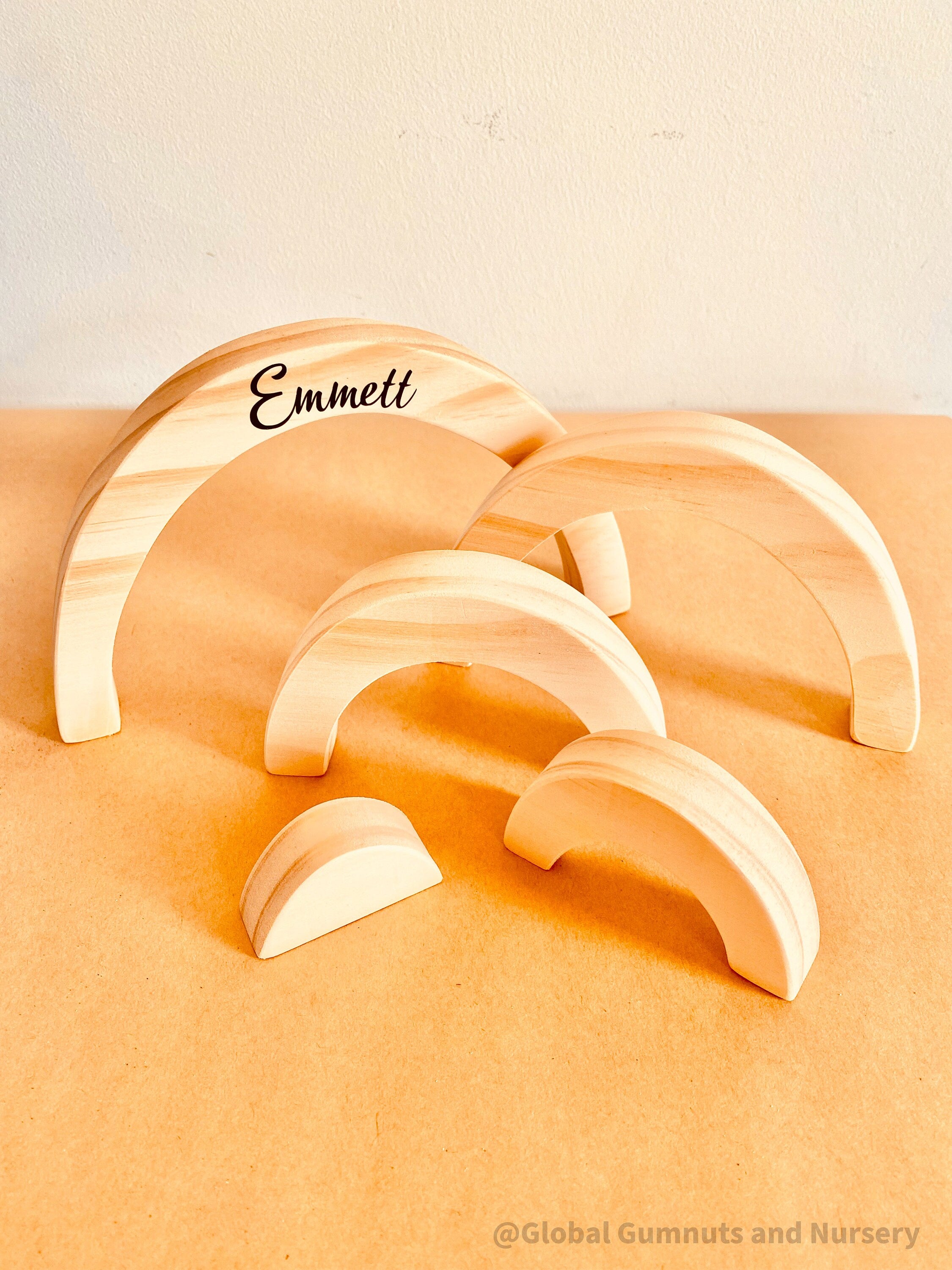 Rainbow Wooden Stacker: Eco-friendly handmade rainbow stacker for creative play.