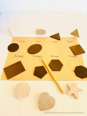 Shapes Wooden Tracing Board: Learn shapes with a board, matching pieces, and stylus.