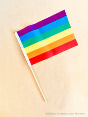 Australian Flag on Wooden Pole: Aboriginal and Australian flag set with optional felt balls.
