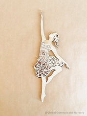 Set of three wooden ballerinas with rose gold backing, elegant wall decor for girls' bedrooms.