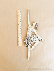 Set of three wooden ballerinas with rose gold backing, elegant wall decor for girls' bedrooms.