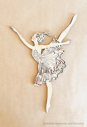 Set of three wooden ballerinas with rose gold backing, elegant wall decor for girls' bedrooms.