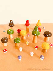 Colourful Resin Mushrooms: Vibrant resin mushroom set for fairy gardens or plant decor.