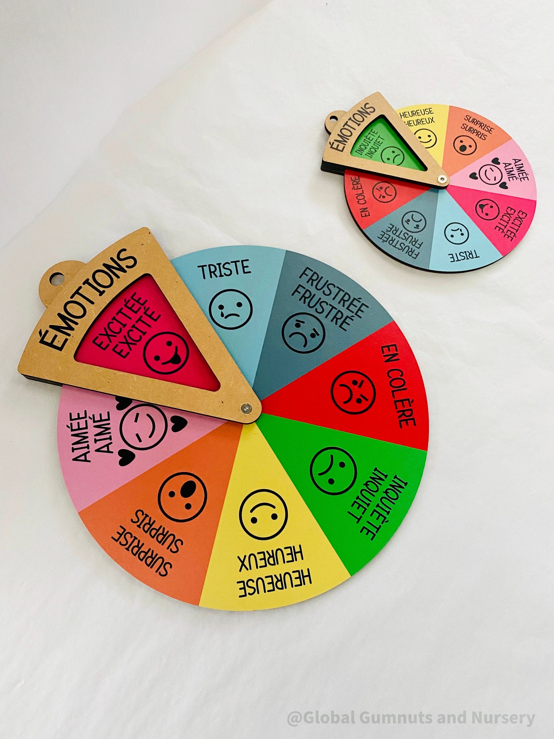 Emotions Spinner Dial (French): Dial with 8 human expressions for emotional learning in French.