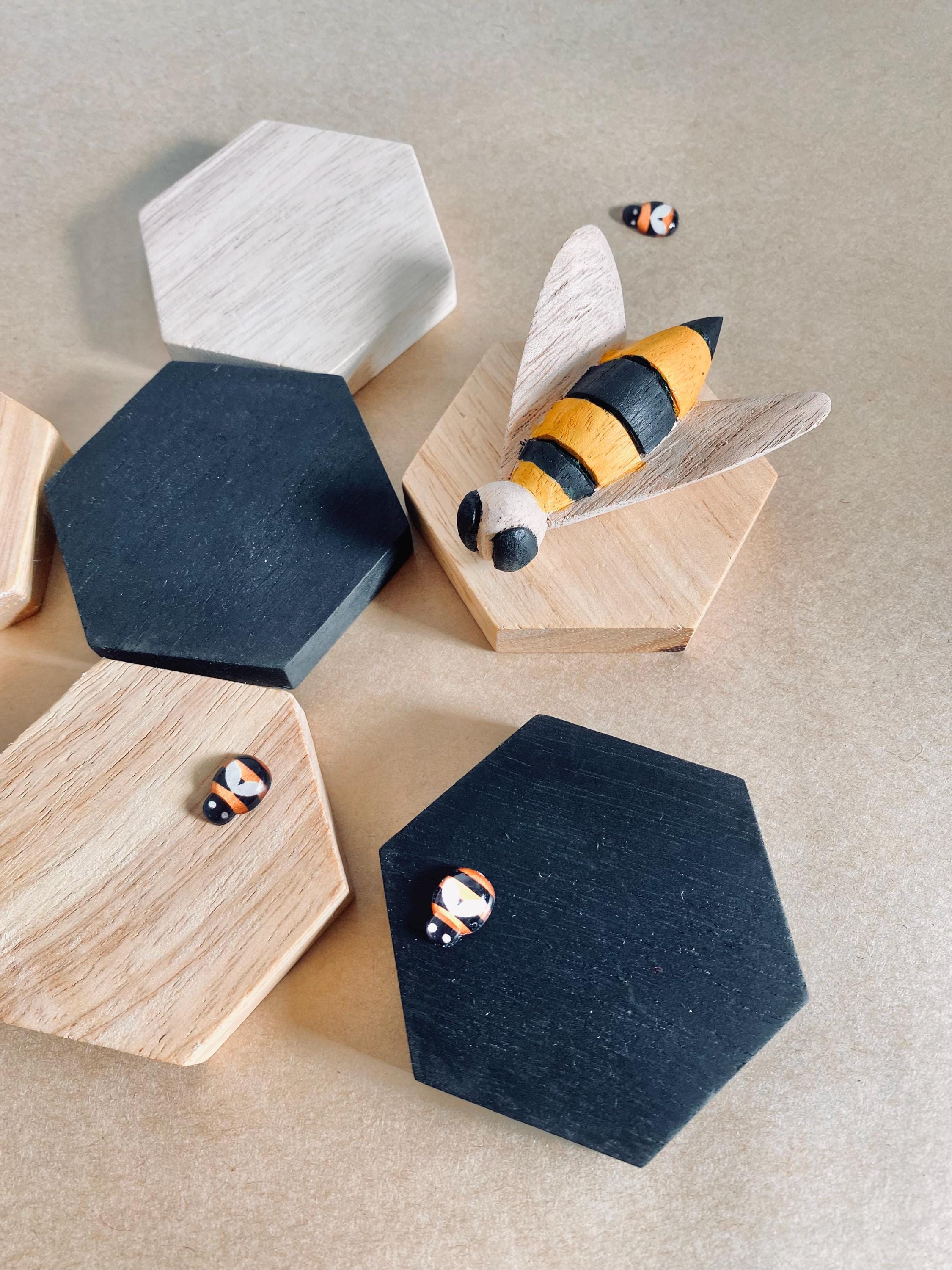 Hand-painted bee set, available in 4, 5, or 9 pieces. Perfect for creative play, crafts, or unique decor.