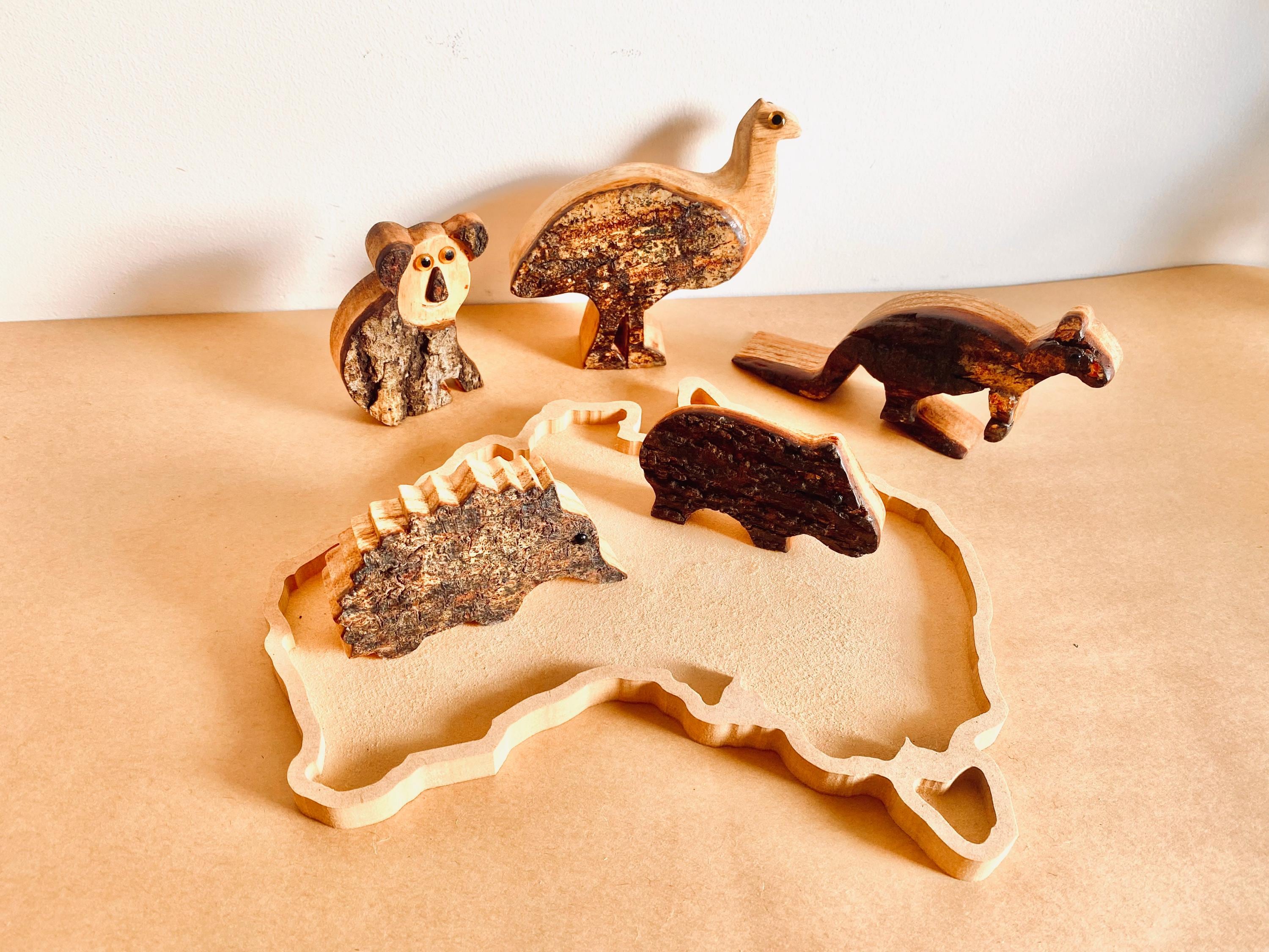 Australian Wooden Animal Set: Five-piece wooden Australian animal collection.