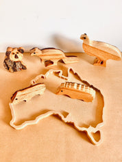 Australian Wooden Animal Set: Five-piece wooden Australian animal collection.