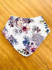 The Native Bunch – Proteas Bib: Handcrafted bib featuring native Australian Proteas design.