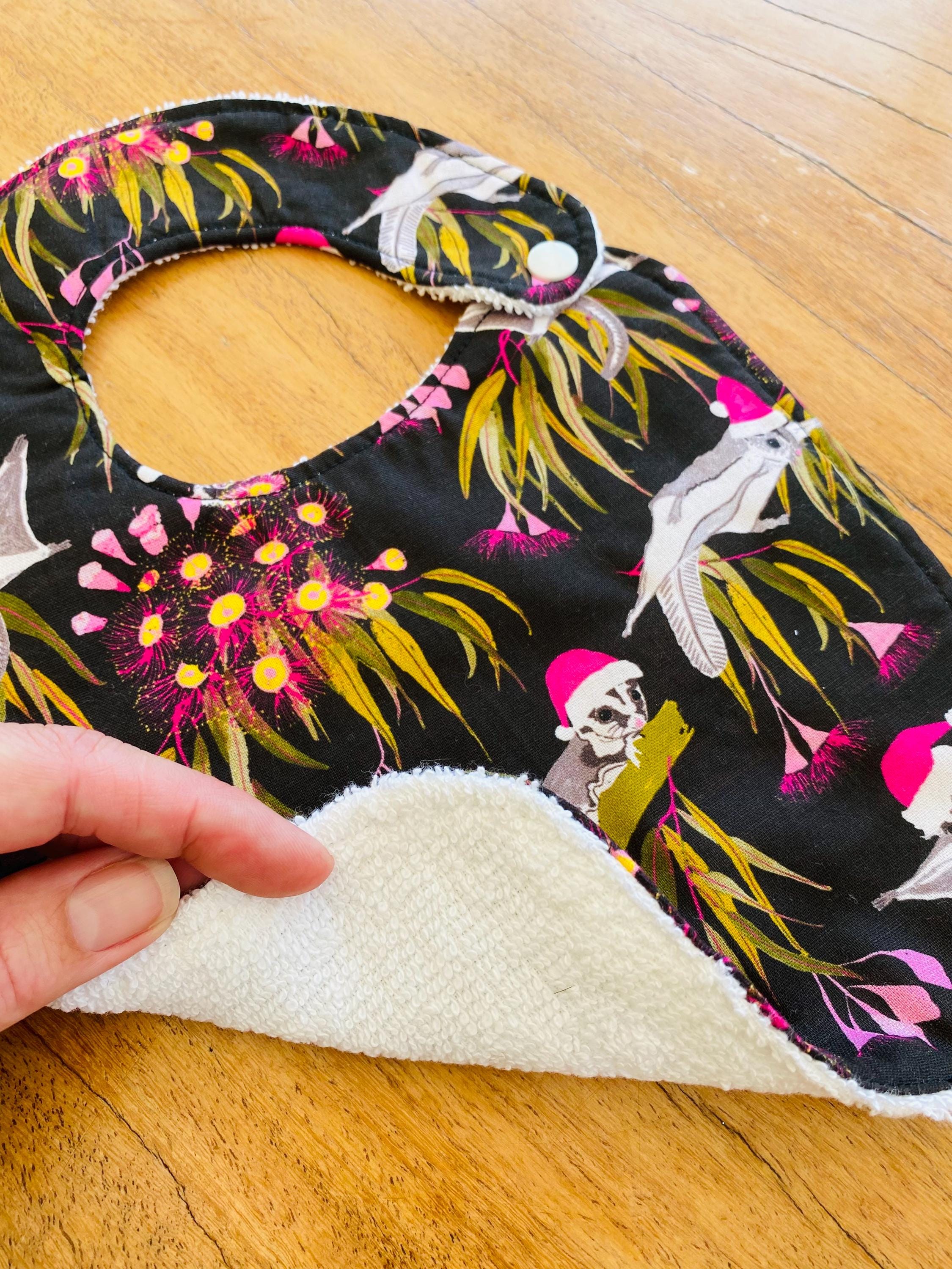 Luxury Bibs with Sugar Gliders: Handmade bibs featuring sugar gliders.