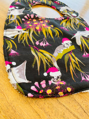 Luxury Bibs with Sugar Gliders: Handmade bibs featuring sugar gliders.