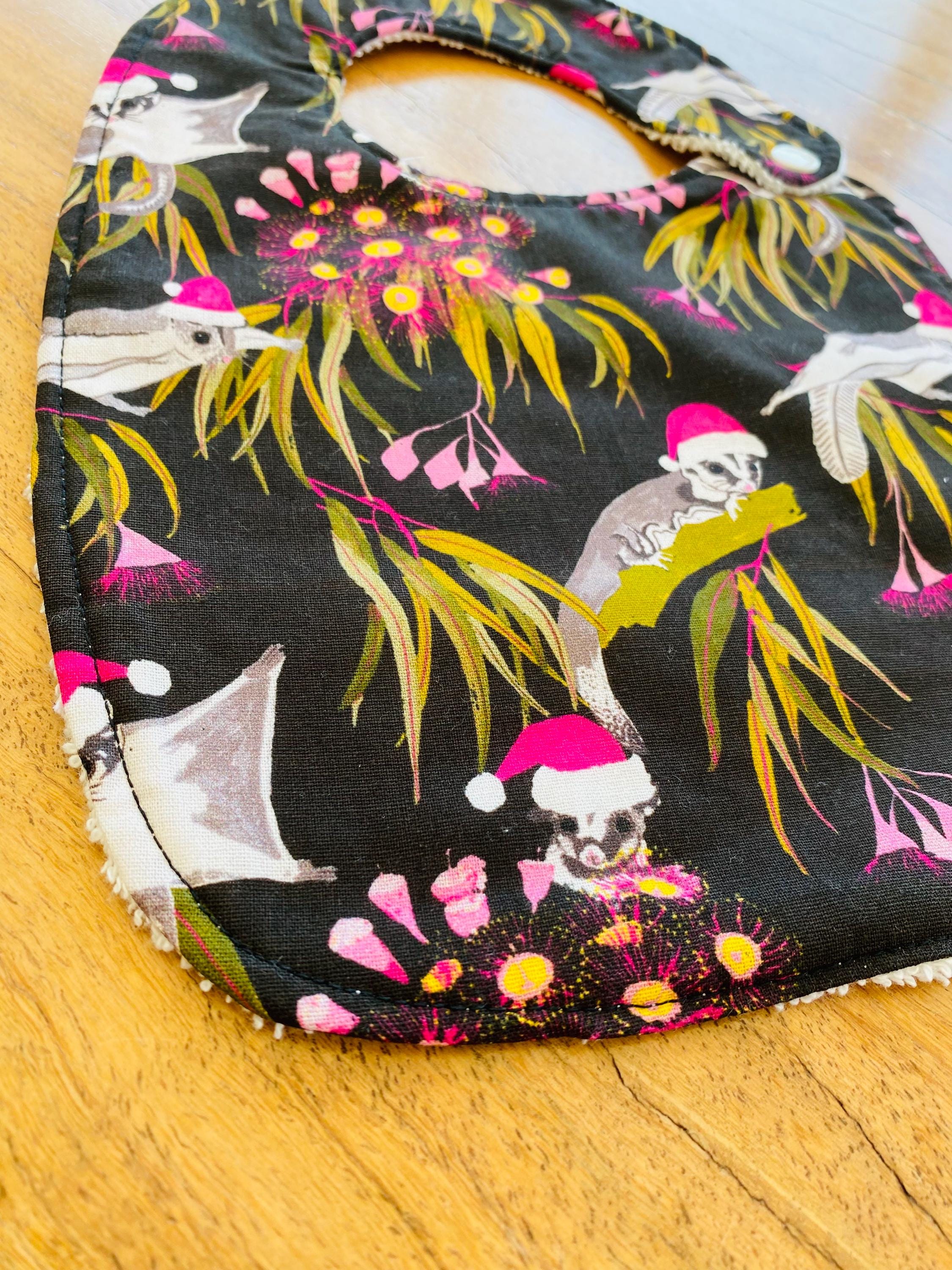 Luxury Bibs with Sugar Gliders: Handmade bibs featuring sugar gliders.