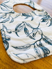 Gum Leaves & Gumnuts Bib: Luxury bib inspired by Australian flora.