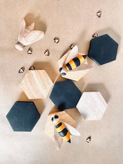 Hand-painted bee set, available in 4, 5, or 9 pieces. Perfect for creative play, crafts, or unique decor.
