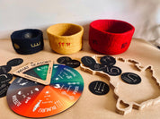 Indigenous nested bowl set in Australian flag colors, adorned with cultural symbols for NAIDOC Week.