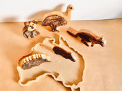 australian wooden animal set: five-piece wooden australian animal collection.
