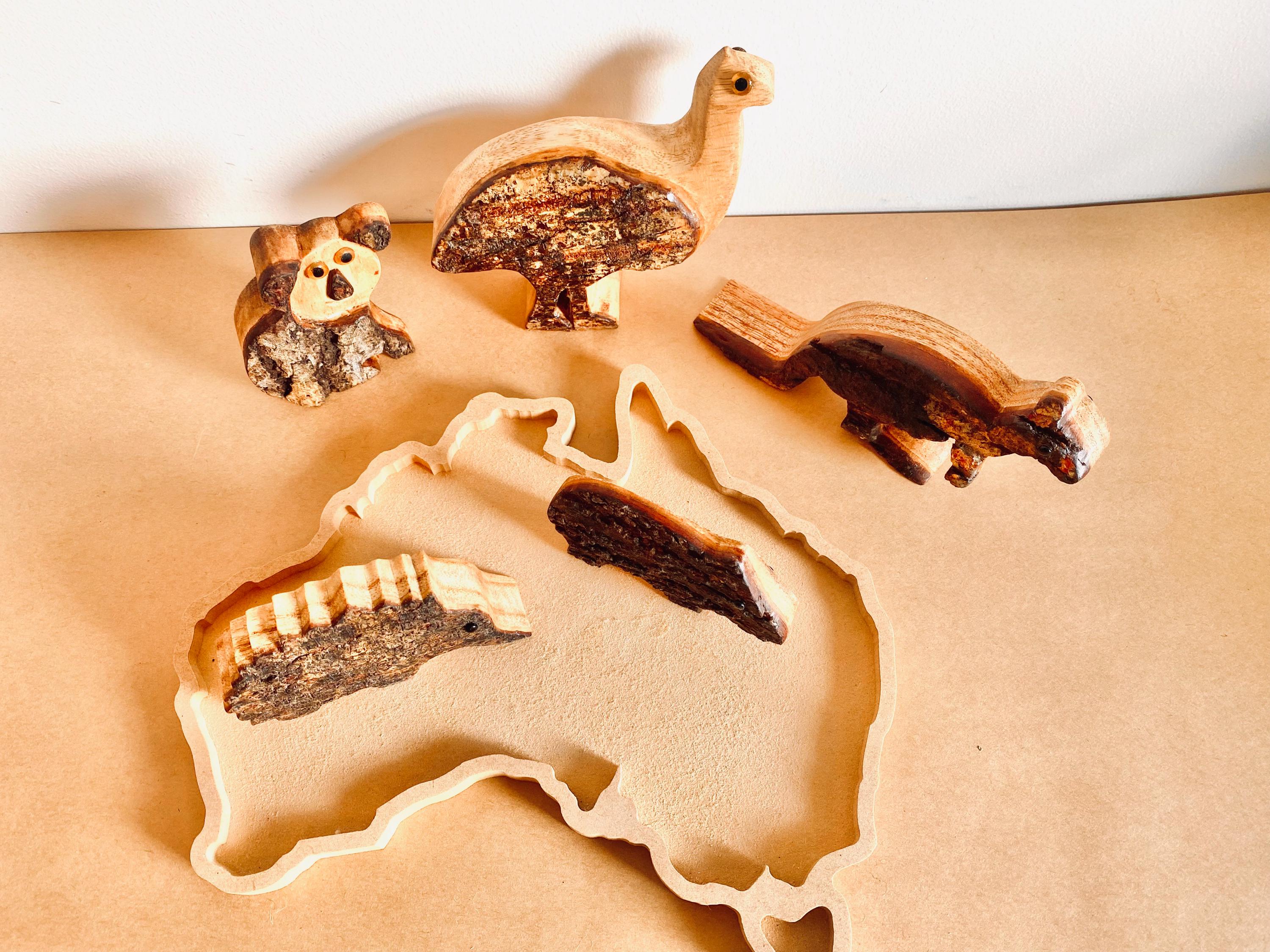 Australian Wooden Animal Set: Five-piece wooden Australian animal collection.