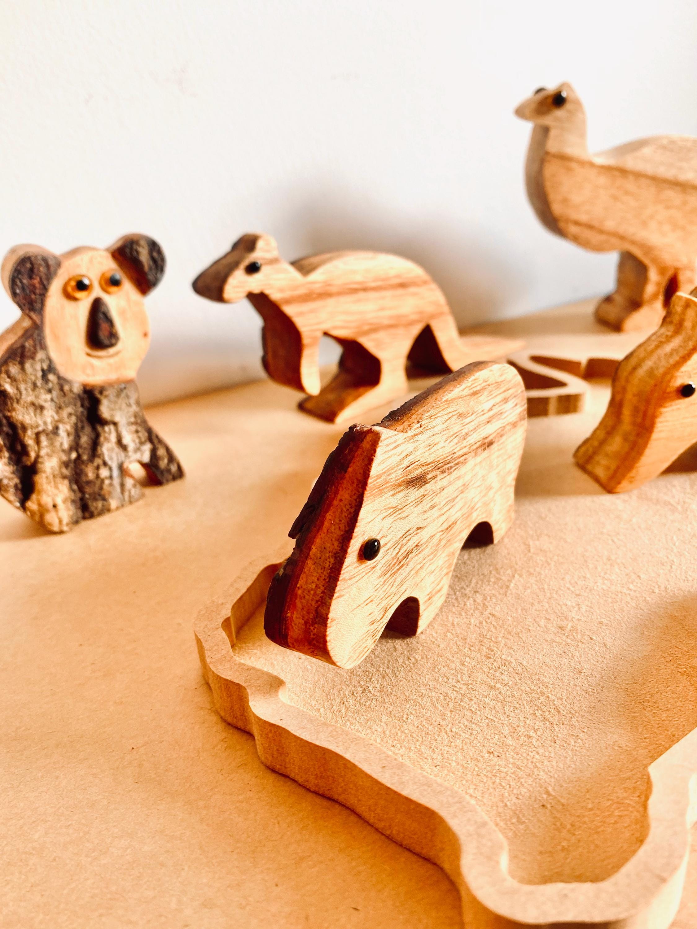 Australian Wooden Animal Set: Five-piece wooden Australian animal collection.