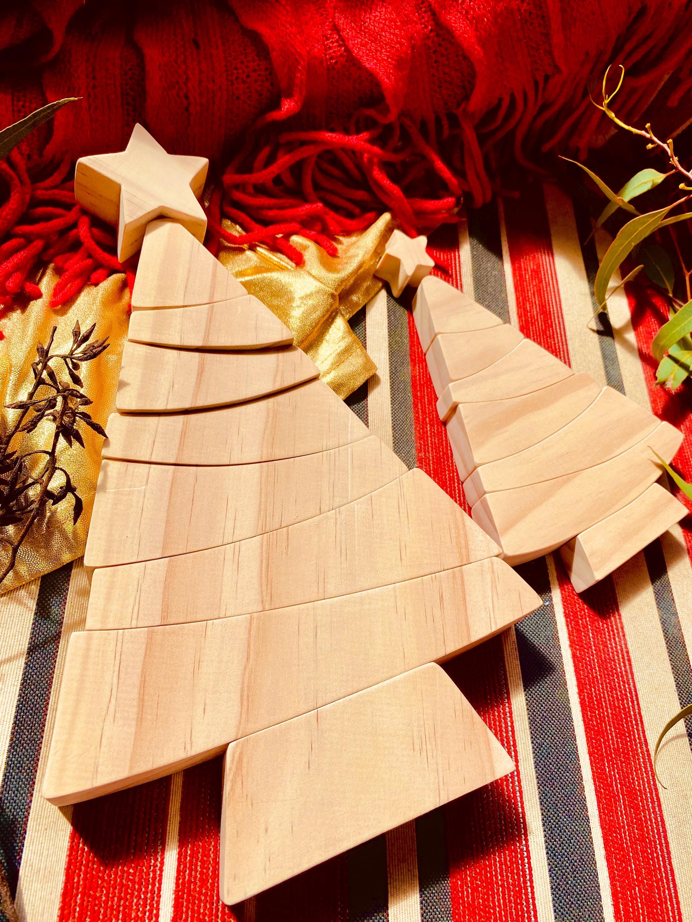 Large 9-Piece Christmas Tree Puzzle: 31cm wooden stacker tree puzzle for seasonal play and decor.