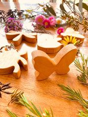 wooden insects set: five-piece set of dragonfly, beetle, and butterfly wooden figures for imaginative play.