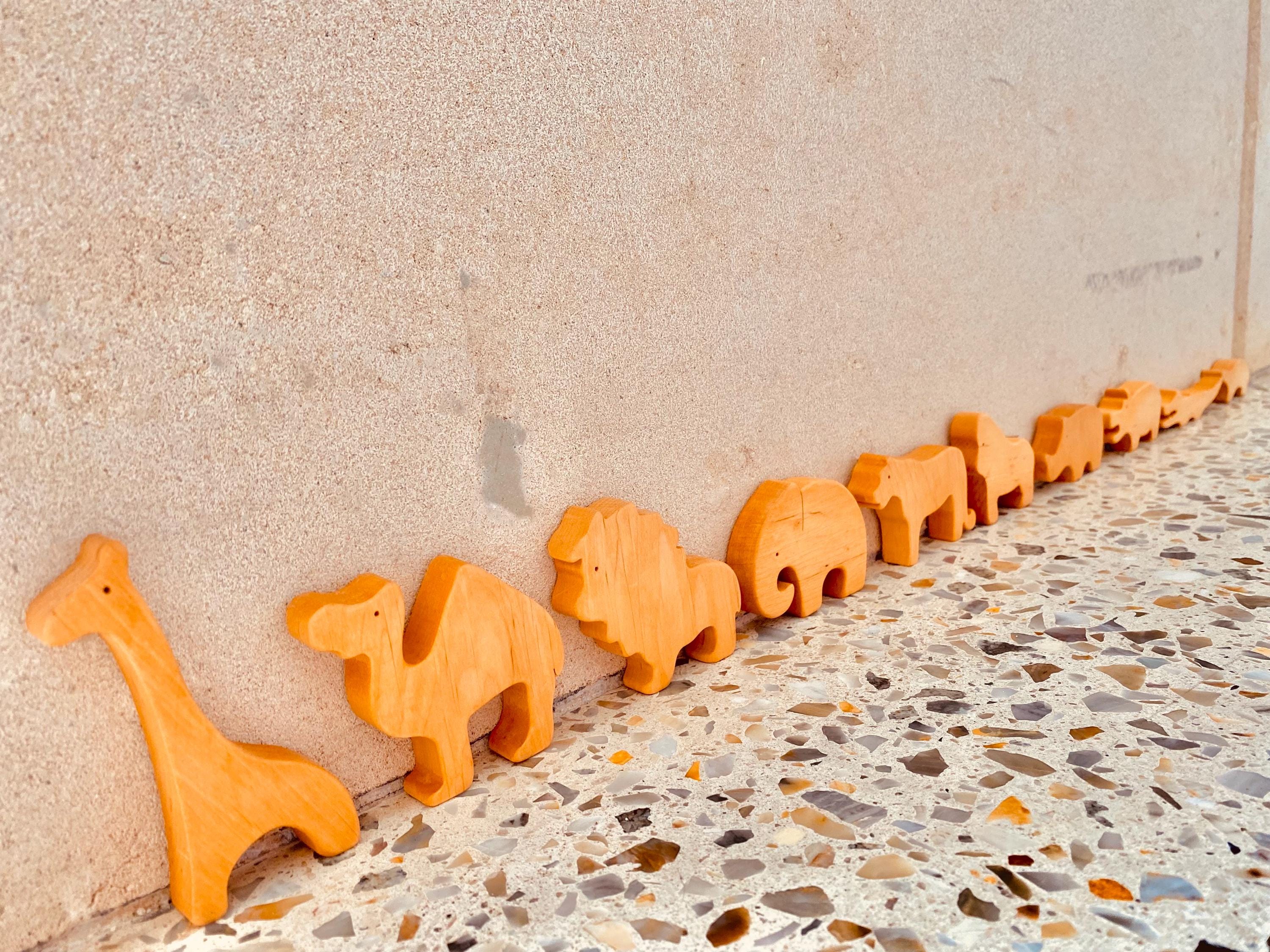 African Wooden Animal Set: 10-piece wooden animal set featuring African wildlife.