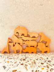 African Wooden Animal Set: 10-piece wooden animal set featuring African wildlife.