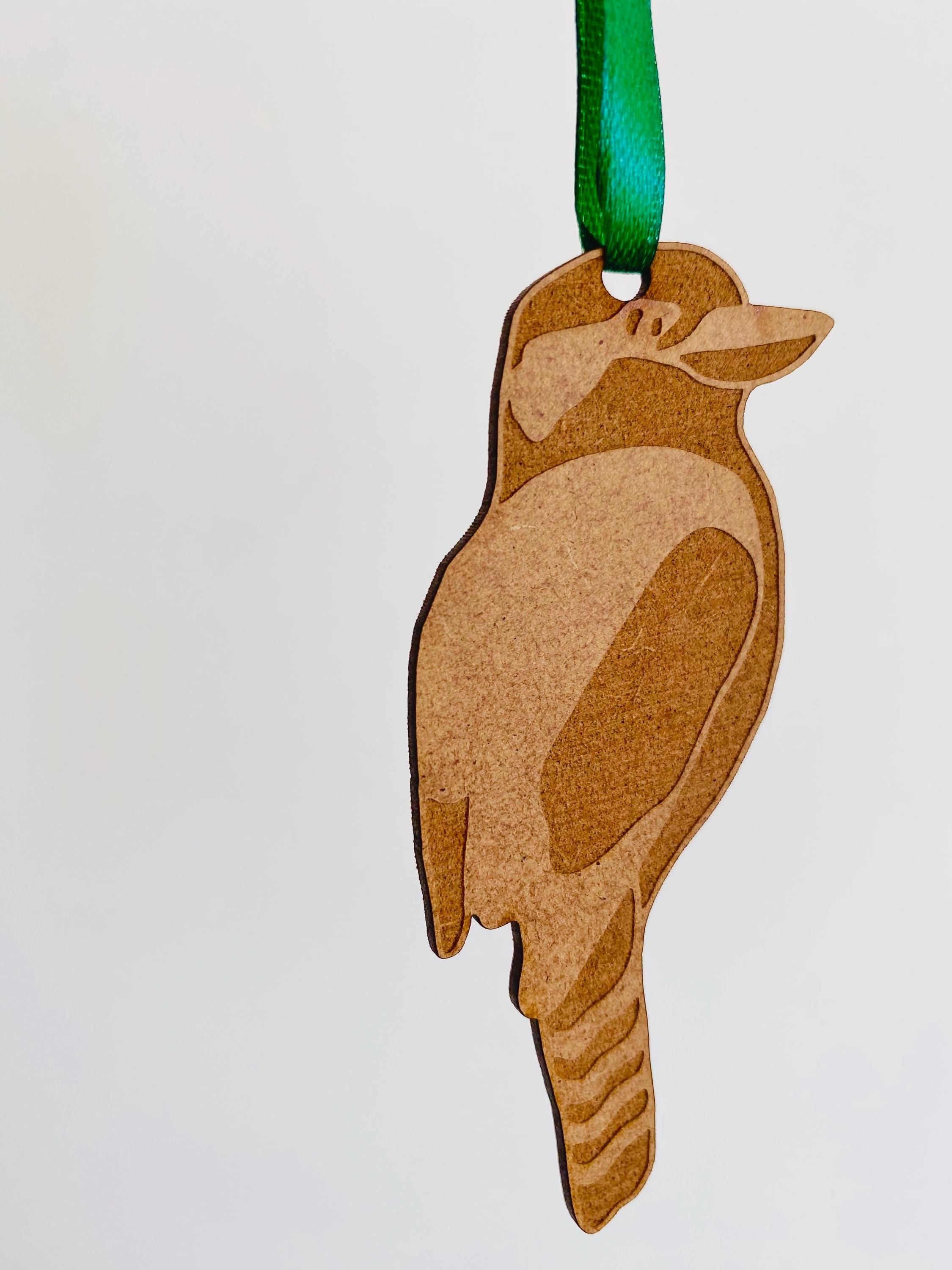 Kookaburra Ornament: Wooden Christmas ornament featuring an Australian kookaburra.
