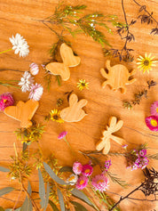 wooden insects set: five-piece set of dragonfly, beetle, and butterfly wooden figures for imaginative play.