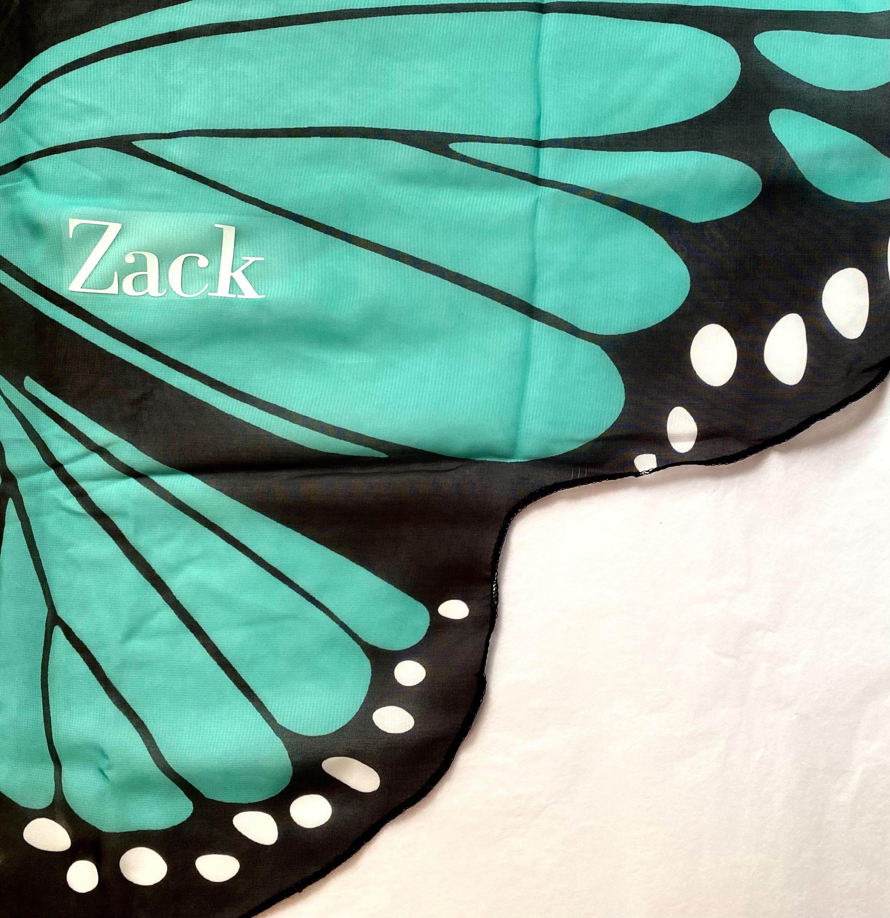 Vibrant butterfly wings for kids, custom chiffon designs with glitter and sparkle, perfect for dress-up or dance.