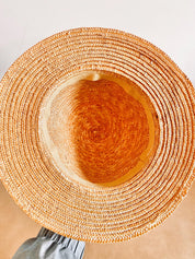 Straw hat with ribbon and floral accents, perfect for crafting, wall decor, or doll dress-up.