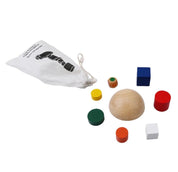 Colorful 8-piece wooden geometric block balancing game. Perfect for improving motor skills and encouraging STEM learning through play.
