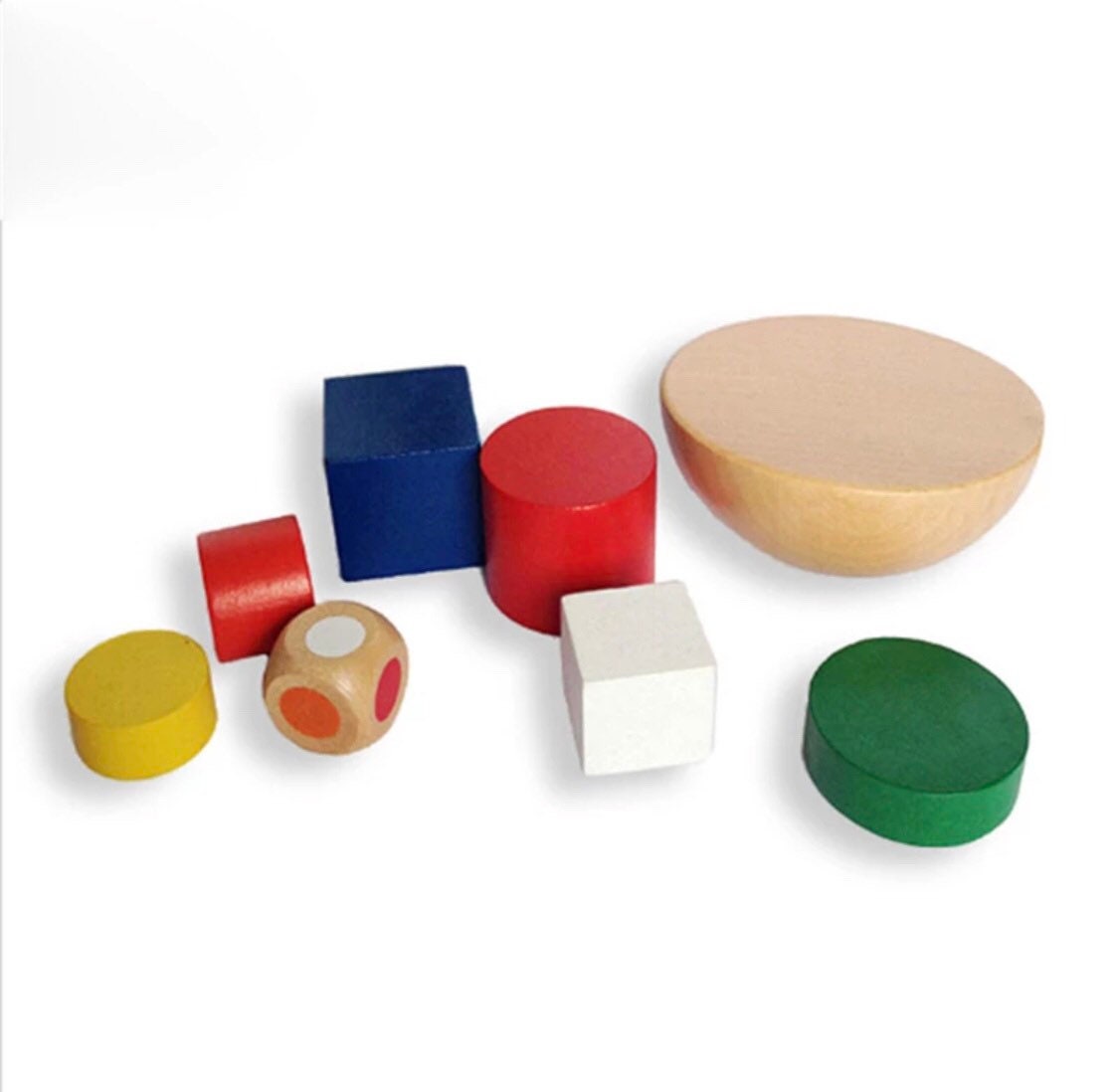 Colorful 8-piece wooden geometric block balancing game. Perfect for improving motor skills and encouraging STEM learning through play.