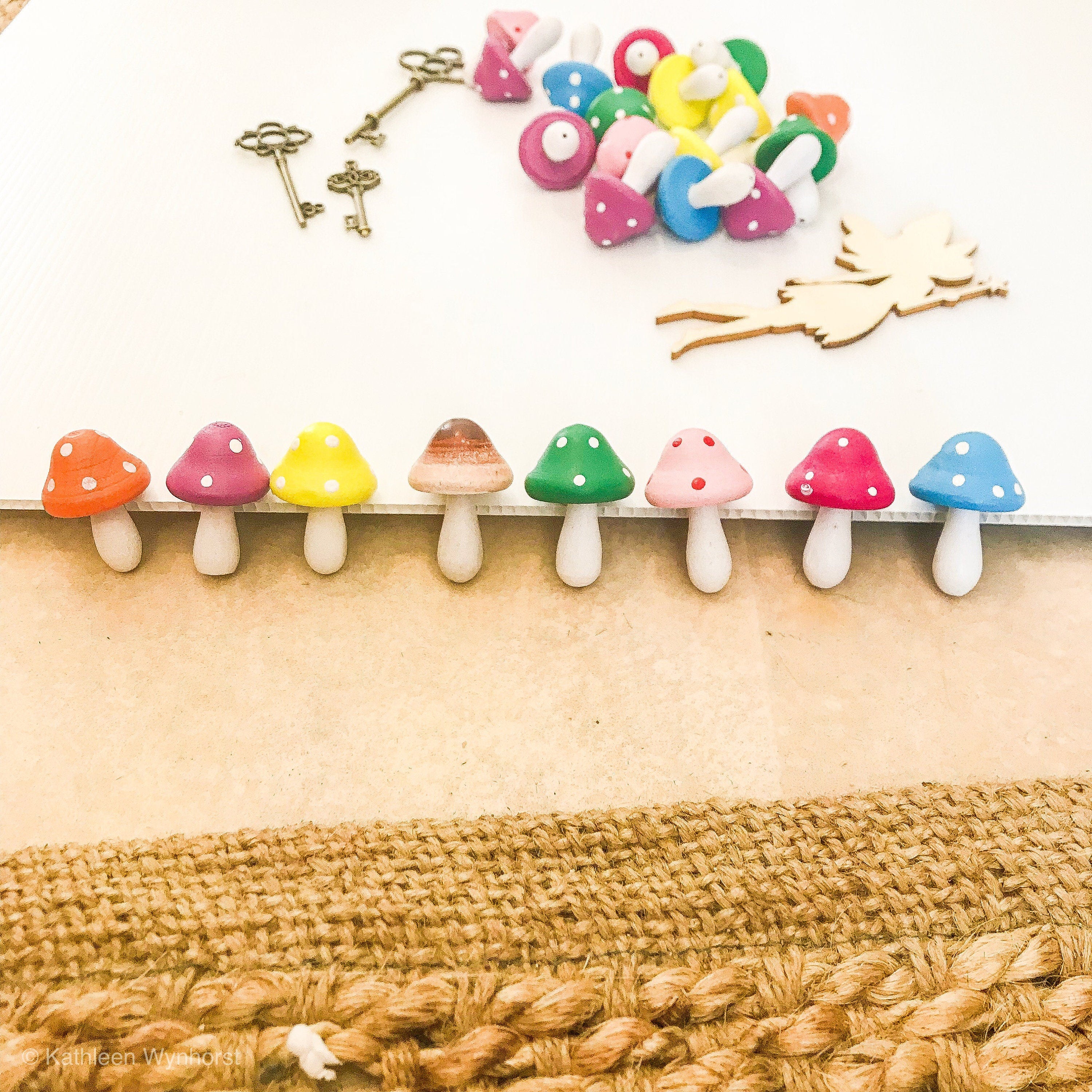 Large wooden mushrooms, ideal for fairy gardens, whimsical decor, or Christmas elf setups.
