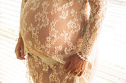 White stunning maternity lace dress, perfect for photoshoot style.