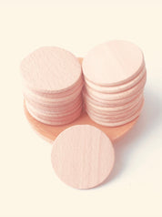 Smooth, unfinished 3.5cm round wooden discs for crafting, educational activities, or creative DIY projects.