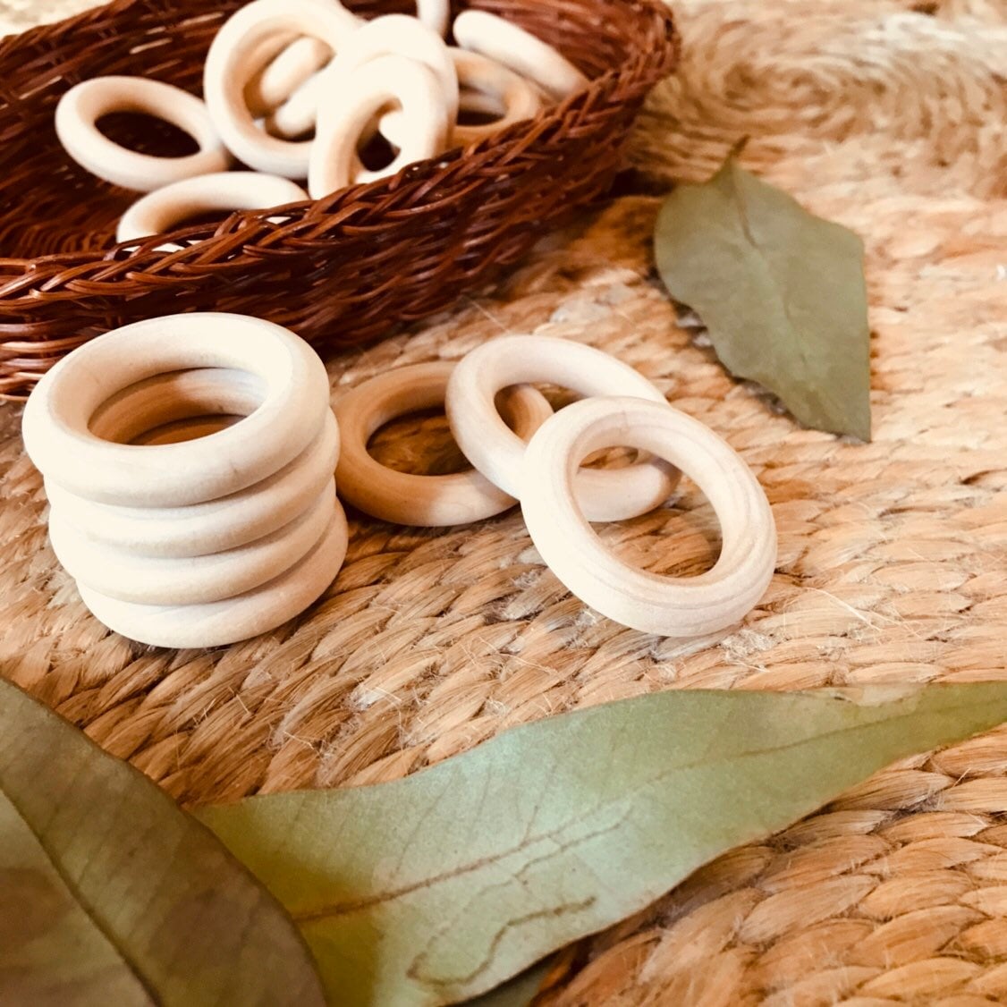 Wooden rings (40mm), round teethers for crafting or baby toys.